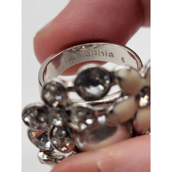 Lia Sophia "Catch The Bouquet" Crystal Rhinestone Faux Pearl Fashion Ring Size 6 - Picture 6 of 11